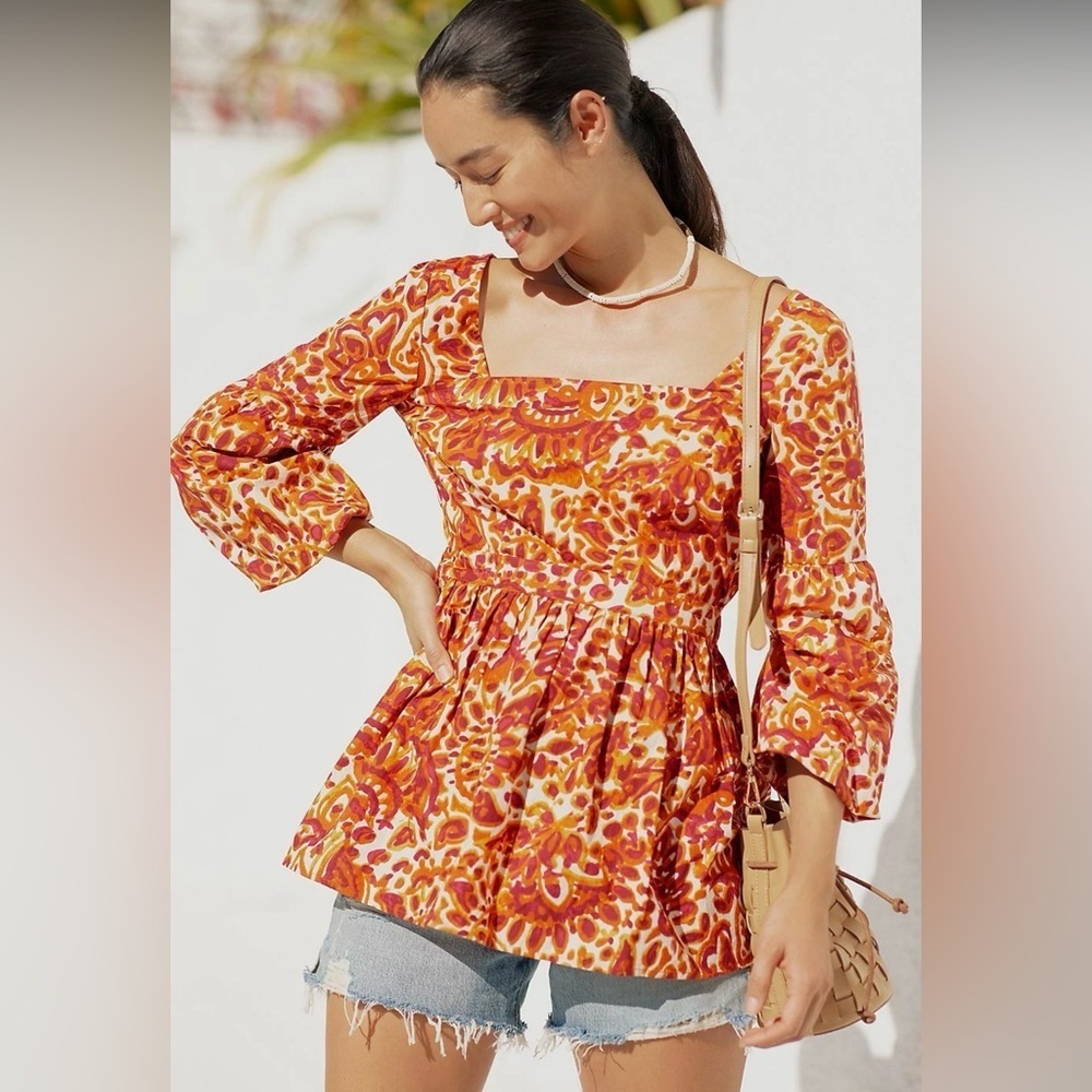 Anthropologie love the label Floral Tie-Back Blouse size SP Brand New with tag